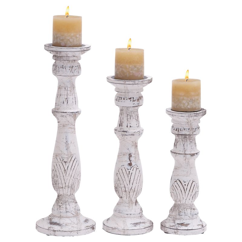 Traditional Candle Holder Set of 3 - White - Olivia &#38; May, 1 of 23
