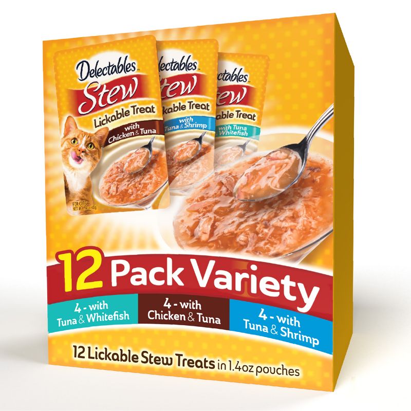Hartz Delectables Stew Lickable Chicken, Tuna, Shrimp and Whitefish Flavor Cat Treats - 1.4oz/12ct Variety Pack, 1 of 8