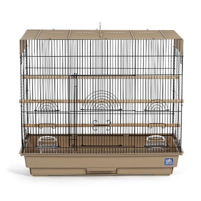 Large Black and Brown Wire Mesh Bird Cage with Plastic Base