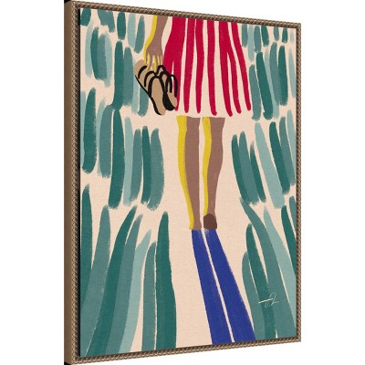 Walking Barefoot in Summer Grass Abstract Canvas Print with Bronze Frame