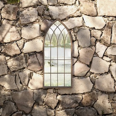 Aghana Digitals Gothic Arch Garden Mirror - Beige Sand Iron & Glass, Antique Finish, Outdoor Decor