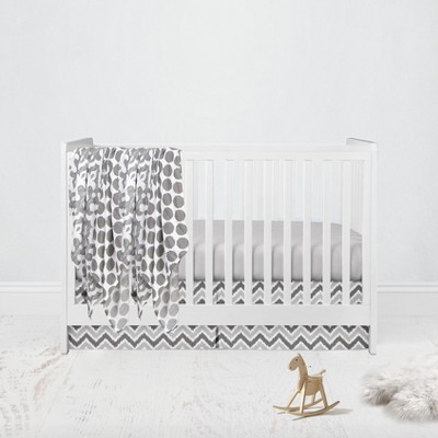 Bacati - Ikat Dots Damask White Grey Neutral 6 pc Crib Set with 4 Muslin Swaddle Blankets