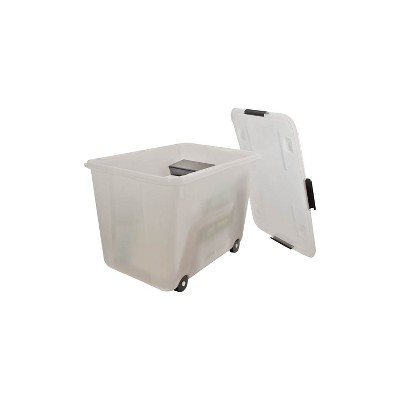 Clear 15-Gallon Stackable Rolling Storage Box with Lid