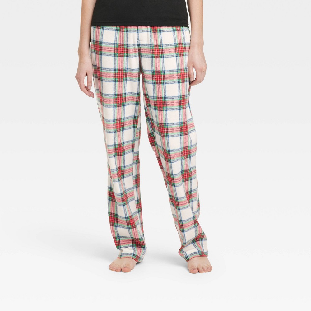 Women's Holiday Tartan Plaid Fleece Matching Family Pajama Pants - Wondershop Cream L