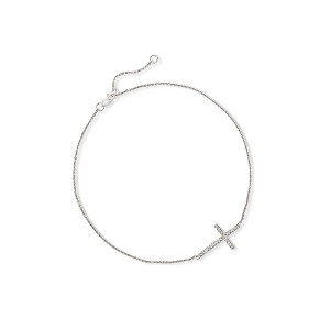 Ross-Simons 14kt White Gold Sideways Cross Anklet With Diamond Accents Size 9 - 1 of 4
