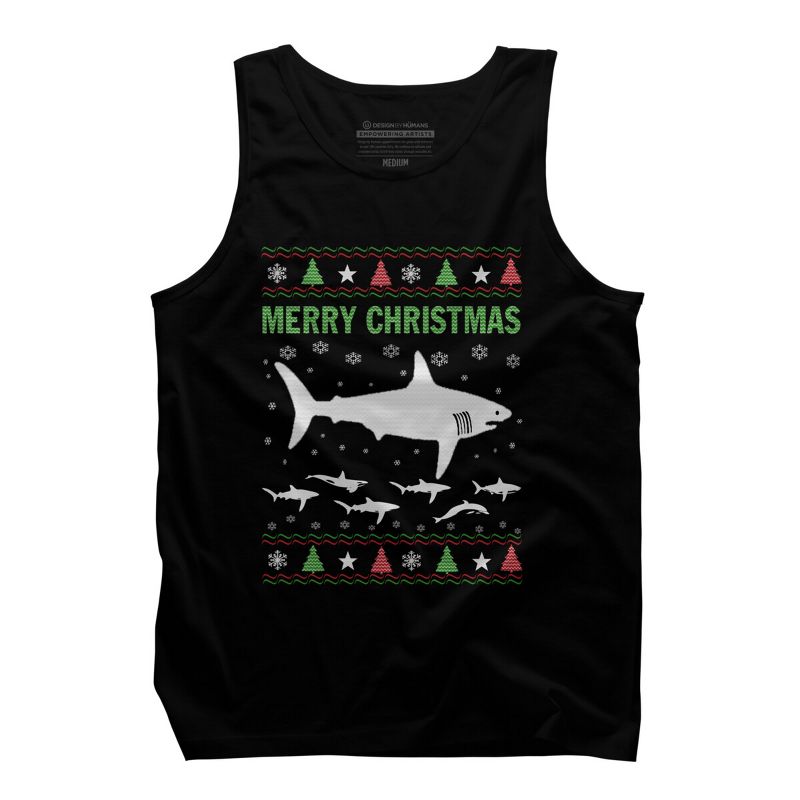Men's Design By Humans Shark Christmas By sophialada Tank Top, 1 of 5