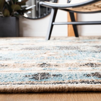 Handmade Blue and Ivory Wool Tribal 3' x 5' Area Rug
