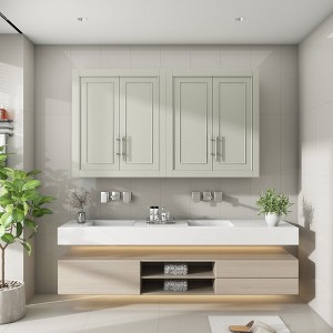 Bathroom Kitchen Wall Cabinet, Medicine Cabinet Over The Toilet, Laundry Room Cabinet with Doors and Storage Shelves, Gray - 1 of 4