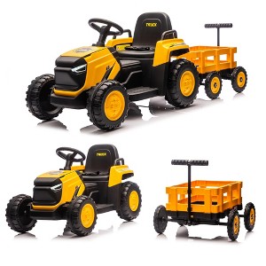 Ride on Tractor with Detachable Garden Cart, 12V Electric Kids’ Vehicle with Trailer, Ages 3+ Battery-Powered 8-Wheel, Remote Control - 1 of 2