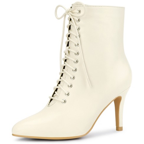 Cream lace up ankle boots on sale