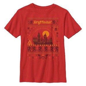 Boy's Harry Potter Gryffindor Ugly Christmas Sweater Print T-Shirt - 1 of 4