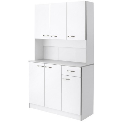 White Freestanding Buffet with Hutch and Adjustable Shelves