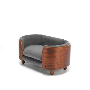 SEVOBAL Pet Beds Scandinavian Style Elevated Dog Sofa with Solid Wood Legs and Walnut Bent Wood Back for Bedroom, Gray, 21.2"*17"*8.7" - 1 of 4