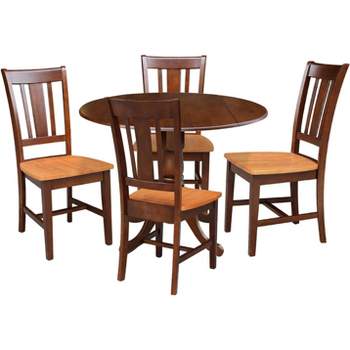 International Concepts 42 in Dual Drop Leaf Dining Table with 4 Slat Back Dining Chairs - 5 Piece Dining Set