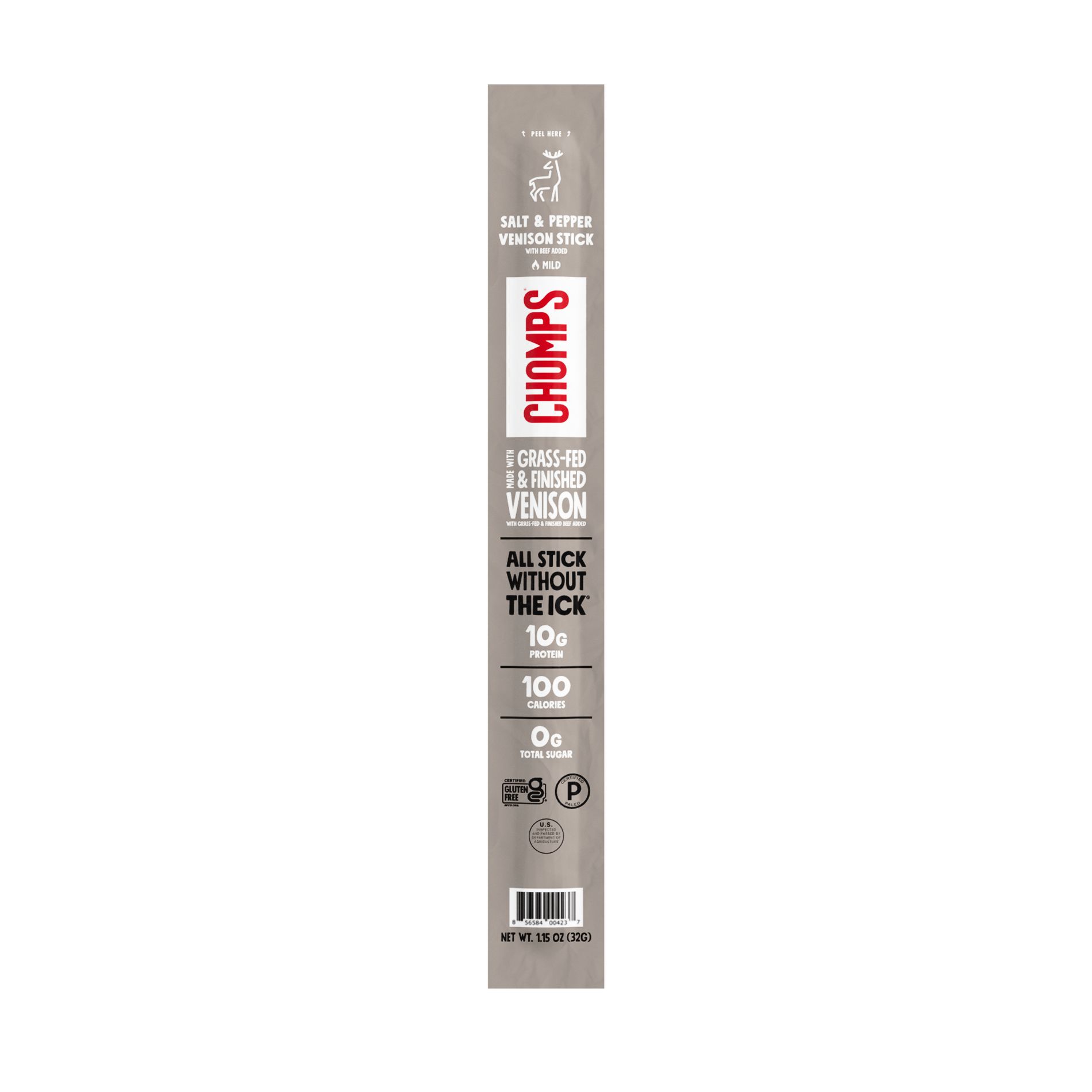 Chomps Salt & Pepper Venison Meat Sticks - 10g Protein - 1.15oz
