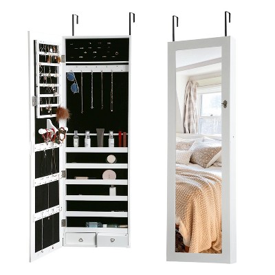 BestMassage Jewelry Cabinet 47.3" Wall/Door-Mounted Lockable Jewelry Armoire with Full-Length Mirror