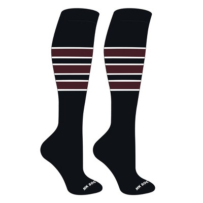 MK Socks Striped OTC Baseball, Softball, Football Socks (C) Black, White, Maroon (L)