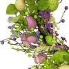 20" Artificial Woven Branch Base Spring Wreath with Purple Flowers, Pastel Eggs and Berries - National Tree Company - 3 of 3