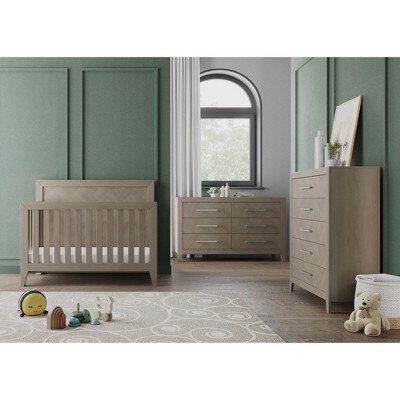 Child Craft Kieran 4-in-1 Convertible Crib, Double Dresser, Chest, and Nightstand 4-Piece Nursery Set