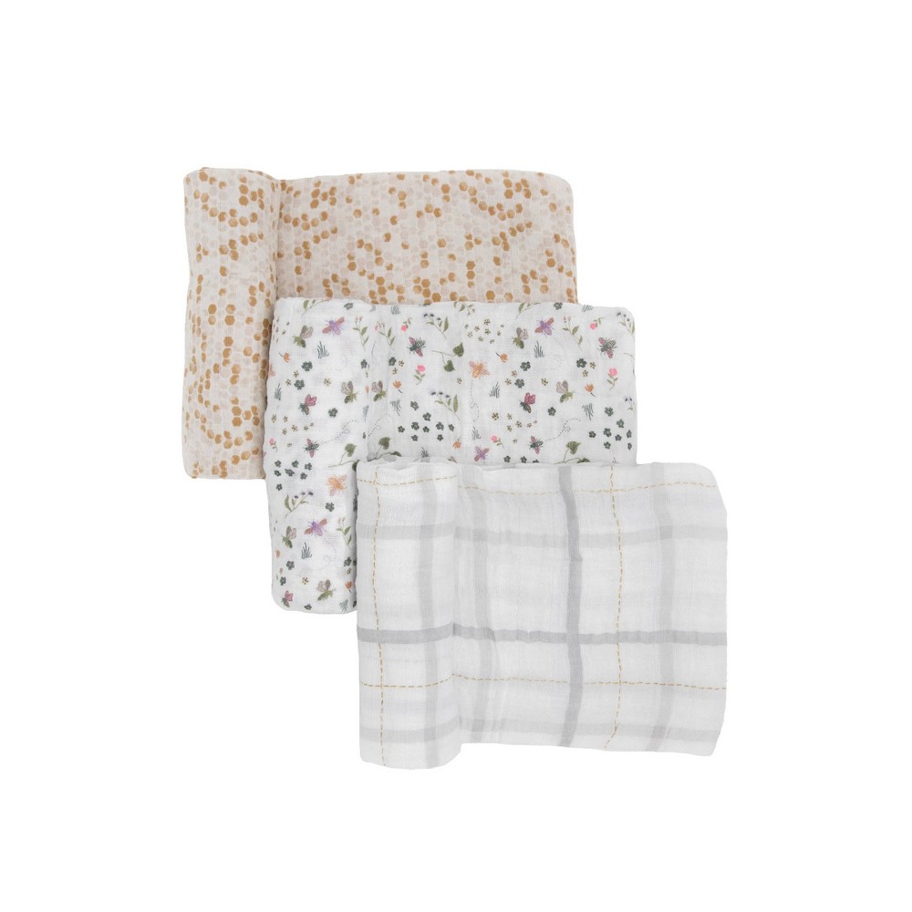 Photos - Children's Bed Linen Little Unicorn Cotton Muslin Swaddle Blanket - Garden Bees - 3pk: Classic Pattern, Abstract Theme, Woven Cotton