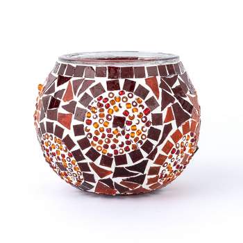 Kafthan 3.4 in. Handmade Red Mosaic Glass Votive Candle Holder