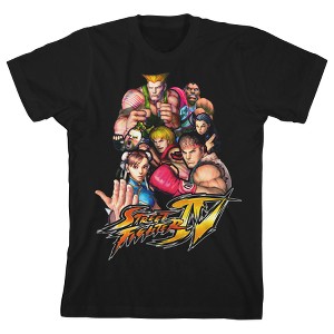 Street Fighter Classic Retro Group Crew Neck Short Sleeve Boy's Black T-shirt - 1 of 3