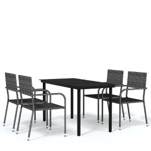 vidaXL Garden Dining Set Black Steel, PE Rattan Standard Stackable - Gray 55.1" Table Length 4 Piece - 1 of 4