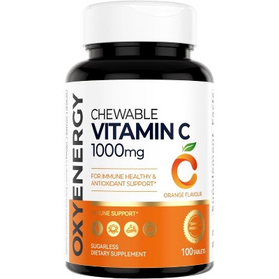 OXYENERGY Vitamin C Chewables, 1000mg, Immune Support with Antioxidants, Vegetarian, Orange Flavor, Gluten-Free, 100 Tablets, 50-Day Supply
