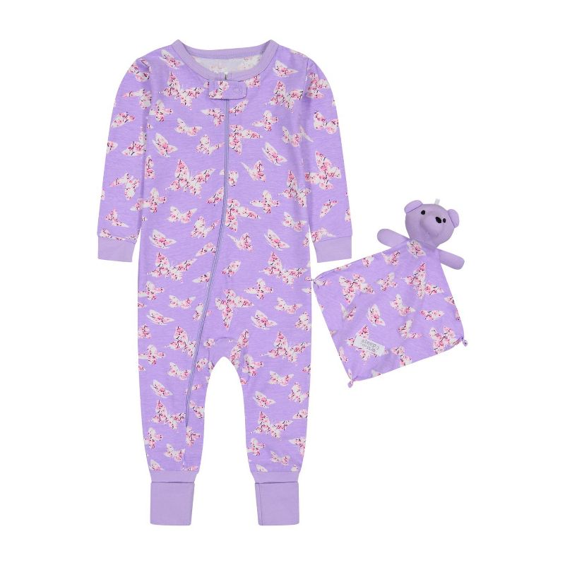 Sleep On It Infant Girls Long Sleeve Super Soft Snuggle Jersey Zip-Up Coverall Pajama with Matching Blankey Buddy, 1 of 5