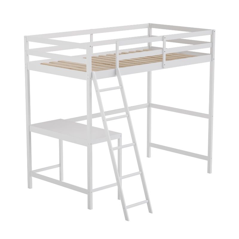 Emma and Oliver Twin Wood Loft Bed Frame with Protective Guardrails and Integrated Desk and Ladder for Use with Any 6-8" Thick Mattress, 1 of 11