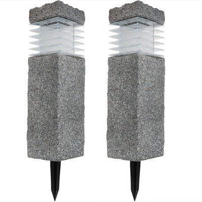 Sunnydaze Outdoor Durable Plastic and Cement Bollard Solar Powered Pathway Stake Lights - 18" - Gray - 2pk