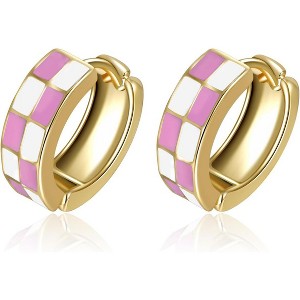 Small Hoop Cartilage Earrings Teacher Earrings for Women；White Black Enamel Hypoallergenic Hooped Gifts Gold and - 1 of 4