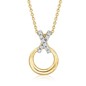 Ross-Simons Diamond Xo Pendant Necklace in 14kt Yellow Gold - 1 of 2