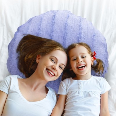 Set of 2 Blue Faux Fur Round Throw Pillows