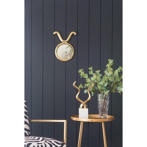 MAYEERTY 12.5" x 16" Modern Round Mirror with Aluminum Frame, Wall Decor for Entryway Living Room Hallway, Gold - 1 of 4