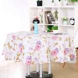 60" Dia Round Vinyl Water Oil Resistant Printed Tablecloths Red Purple Flower - PiccoCasa