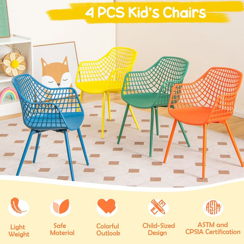 Costway 4 PCS Kids Chair Set Child-Size Chairs with Metal Legs Toddler Furniture Colorful, 5 of 11