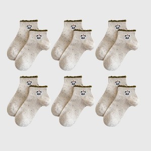 Anna-Kaci Women's Cute Bear Embroidered Speckled Ankle Socks 6pk - Green - 1 of 4