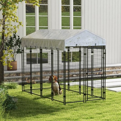 Large Outdoor Galvanized Steel Dog Kennel with Waterproof Cover