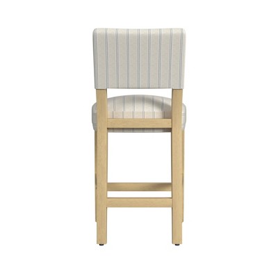 Blue and White Striped Upholstered Wood Counter Stool