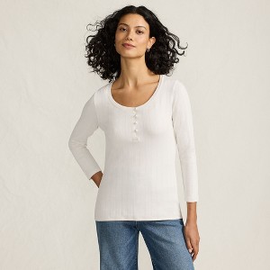 Lands' End Women's 3/4 Sleeve Variegated Micro Rib Henley - 1 of 4