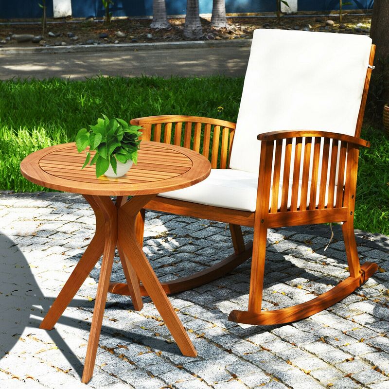 Costway 2PCS Patio Rocking Chair Set Round Table Solid Wood Cushioned Sofa Garden Deck, 2 of 10
