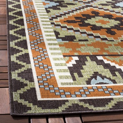Veranda Green & Terracotta 5'3" Square Synthetic Outdoor Rug