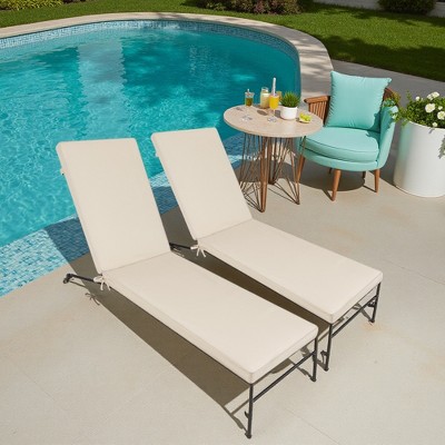 FURNIinspire Outdoor Seat Cushions 2pcs Outdoor Cushion Set Replacement, Solid Color Seat Cushion For Chaise Lounge, Beige, 74.4"*22.05"*2.8"
