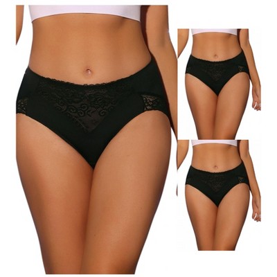 Allegra K Women's Lace High Waist Breathable Silky Stretch Briefs 3 Packs