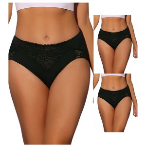 Allegra K Women's Lace High Waist Breathable Silky Stretch Briefs 3 Packs - 1 of 4