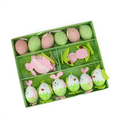 Northlight 16ct Egg, Chicken and Bunny Spring Easter Decorations - Green/Pink