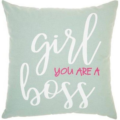 "Girl, You are a Boss" Square Throw Pillow Pastel Green - Mina Victory