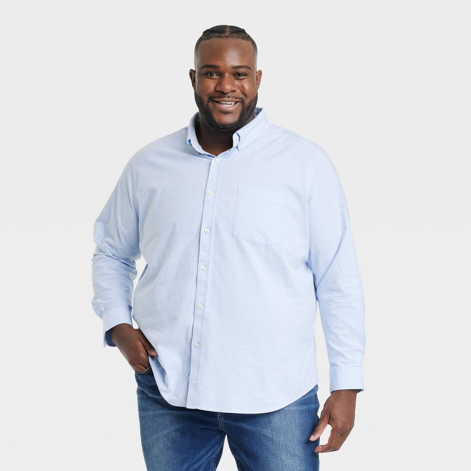 Men's Big & Tall Every Wear Long Sleeve Oxford Button-Down Shirt - Goodfellow & Co™ Light Blue 4XLT: Cotton Spandex Blend, Slim Fit