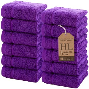 Hawmam Linen Luxury Cotton Washcloths 13x13 Inch - Large Hotel Spa Bathroom Face Towel | 12 Pack | - 1 of 4